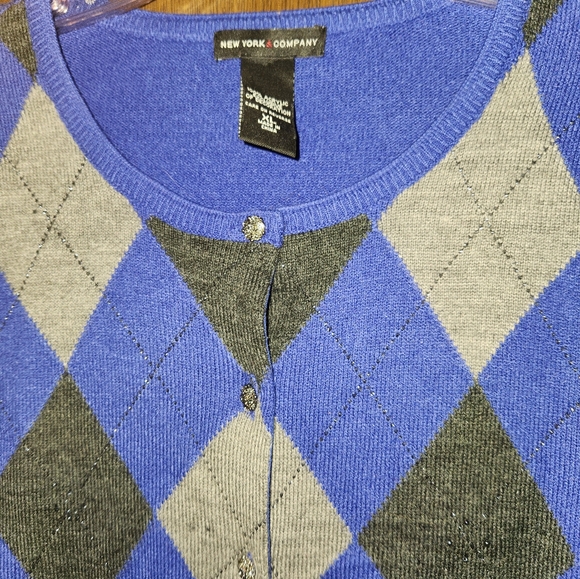 New York & Company Blue Argle Button Up Sweater.Gorgeous Diamond Buttons Size XL - Picture 3 of 4